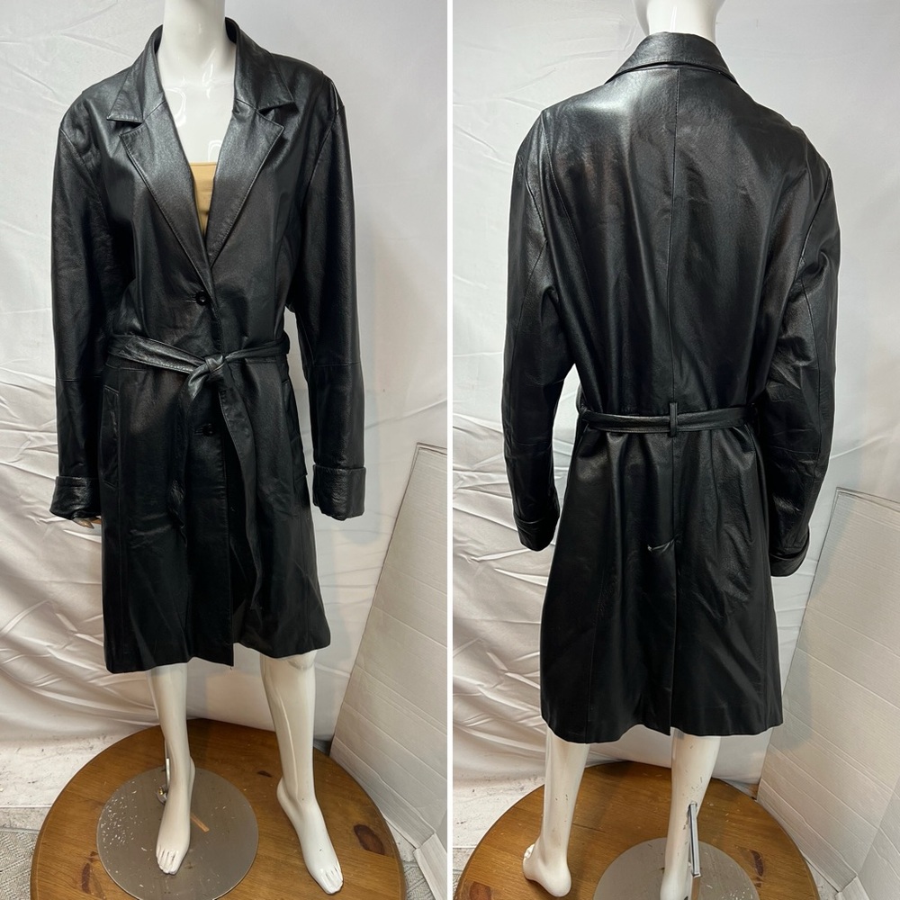 Wilsons Leather Pelle Studio Women’s 3X Plus Size Black Belted Trench Coat